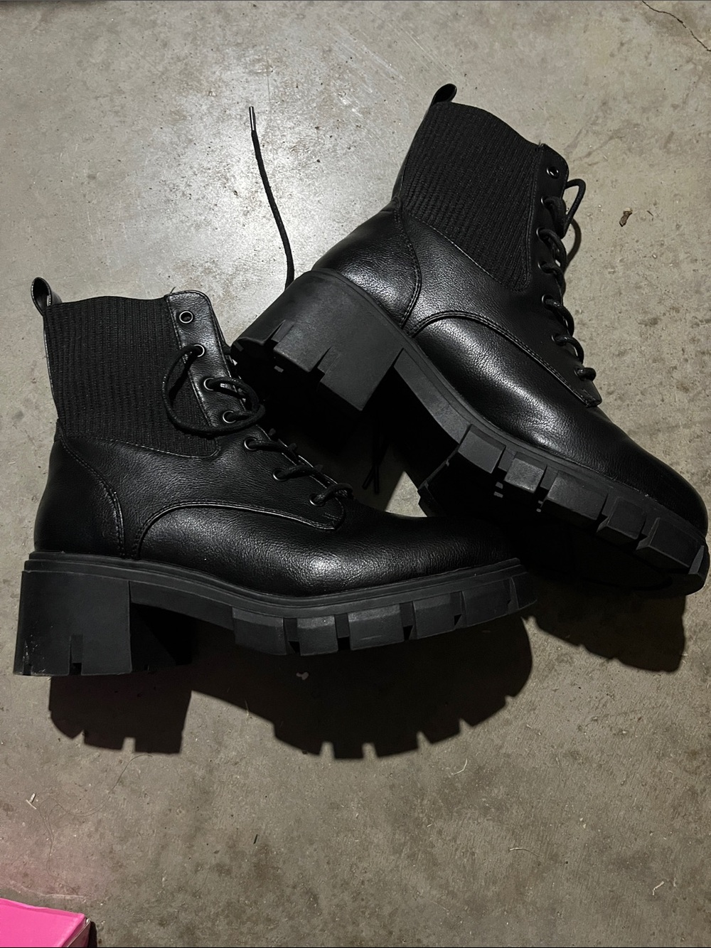 MIA Black Lace-Up Chunky Lug Heeled Ankle Boots